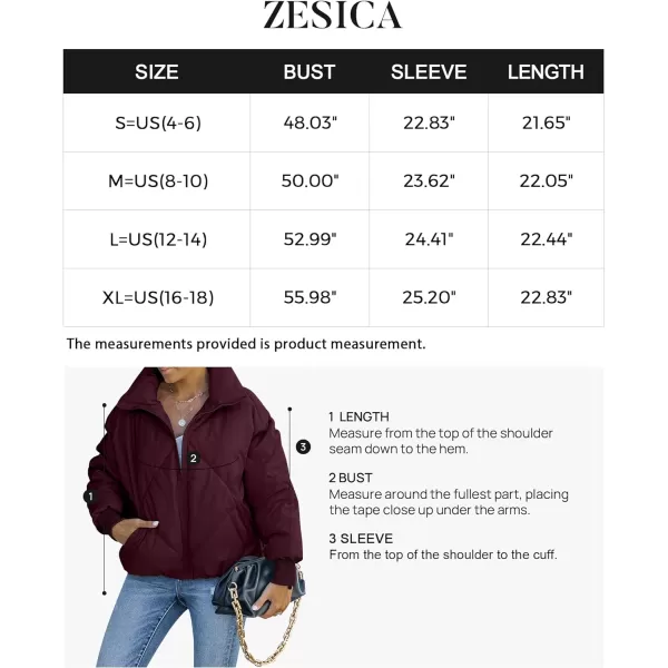 imageZESICA Womens Winter Cropped Puffer Jacket Long Sleeve Zip Up Quilted Short Down Coat with PocketsDarkred