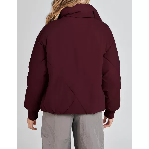 imageZESICA Womens Winter Cropped Puffer Jacket Long Sleeve Zip Up Quilted Short Down Coat with PocketsDarkred
