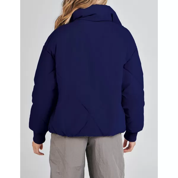 imageZESICA Womens Winter Cropped Puffer Jacket Long Sleeve Zip Up Quilted Short Down Coat with PocketsNavy