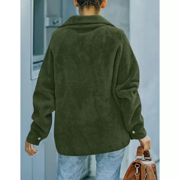 imageZESICA Womens Winter Fuzzy Fleece Jackets Warm Long Sleeve Button Shacket Coat Outwear with PocketsArmygreen