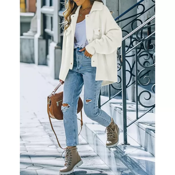 imageZESICA Womens Winter Fuzzy Fleece Jackets Warm Long Sleeve Button Shacket Coat Outwear with PocketsBeige