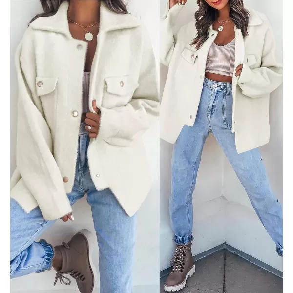 imageZESICA Womens Winter Fuzzy Fleece Jackets Warm Long Sleeve Button Shacket Coat Outwear with PocketsBeige