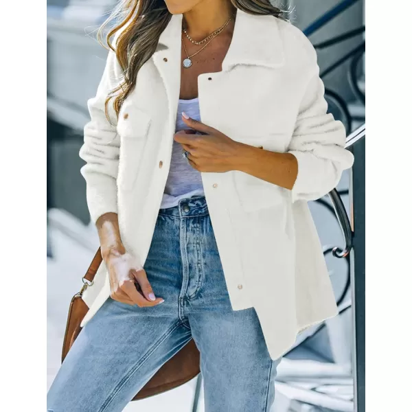 imageZESICA Womens Winter Fuzzy Fleece Jackets Warm Long Sleeve Button Shacket Coat Outwear with PocketsBeige