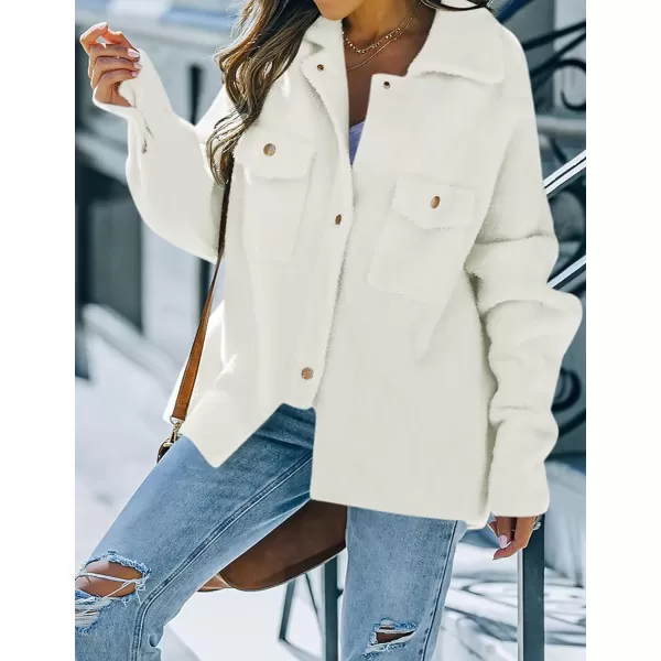 imageZESICA Womens Winter Fuzzy Fleece Jackets Warm Long Sleeve Button Shacket Coat Outwear with PocketsBeige