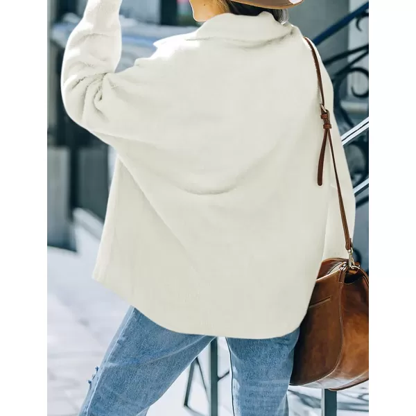 imageZESICA Womens Winter Fuzzy Fleece Jackets Warm Long Sleeve Button Shacket Coat Outwear with PocketsBeige