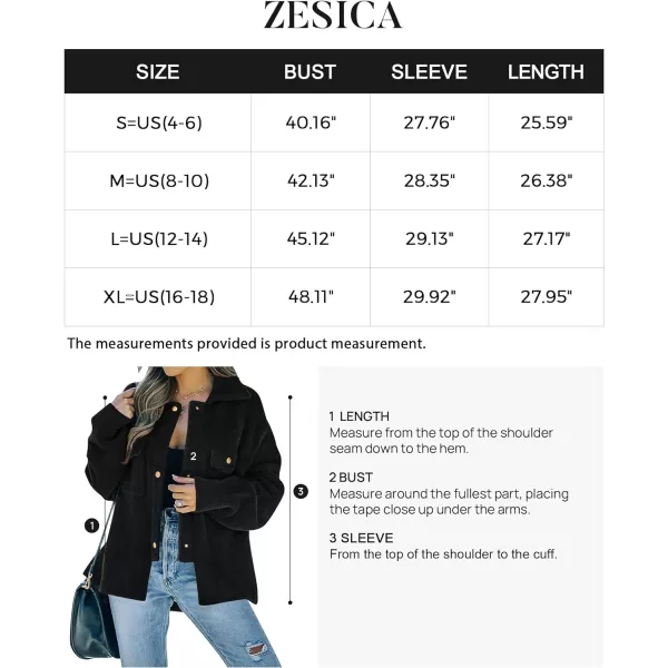 imageZESICA Womens Winter Fuzzy Fleece Jackets Warm Long Sleeve Button Shacket Coat Outwear with PocketsBlack