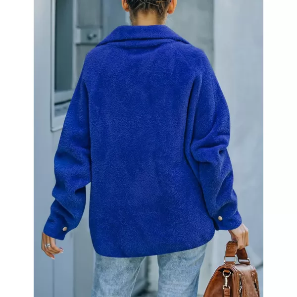 imageZESICA Womens Winter Fuzzy Fleece Jackets Warm Long Sleeve Button Shacket Coat Outwear with PocketsBrightblue
