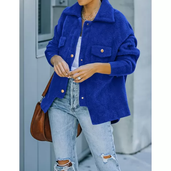 imageZESICA Womens Winter Fuzzy Fleece Jackets Warm Long Sleeve Button Shacket Coat Outwear with PocketsBrightblue