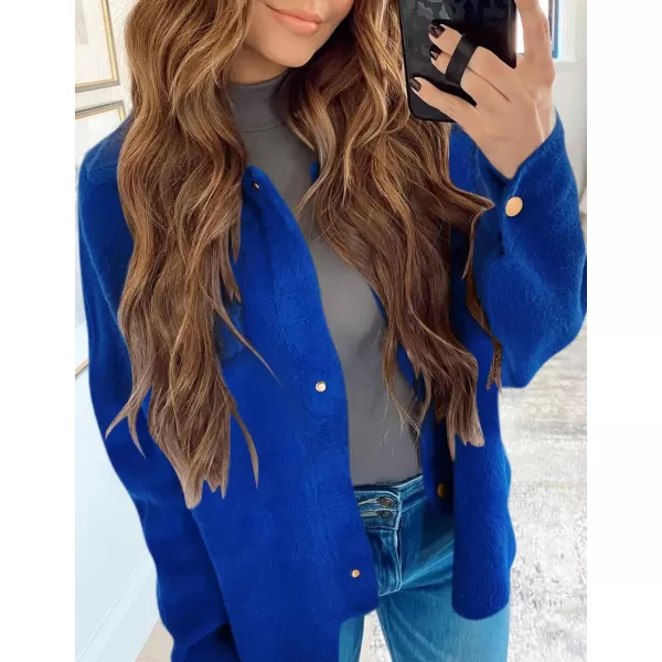 imageZESICA Womens Winter Fuzzy Fleece Jackets Warm Long Sleeve Button Shacket Coat Outwear with PocketsBrightblue