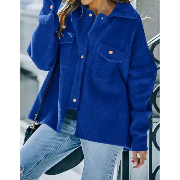 imageZESICA Womens Winter Fuzzy Fleece Jackets Warm Long Sleeve Button Shacket Coat Outwear with PocketsBrightblue