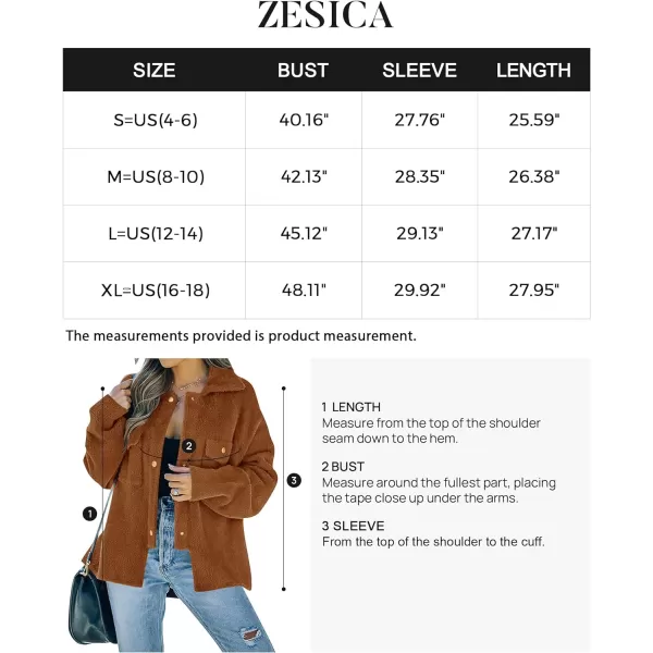 imageZESICA Womens Winter Fuzzy Fleece Jackets Warm Long Sleeve Button Shacket Coat Outwear with PocketsBrown