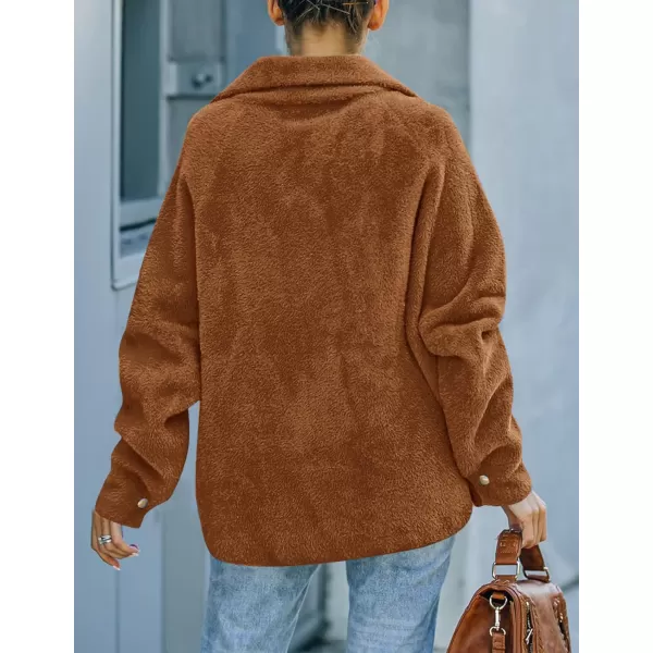 imageZESICA Womens Winter Fuzzy Fleece Jackets Warm Long Sleeve Button Shacket Coat Outwear with PocketsBrown