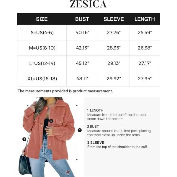 imageZESICA Womens Winter Fuzzy Fleece Jackets Warm Long Sleeve Button Shacket Coat Outwear with PocketsCoral
