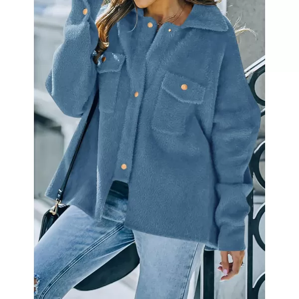 imageZESICA Womens Winter Fuzzy Fleece Jackets Warm Long Sleeve Button Shacket Coat Outwear with PocketsDustyblue