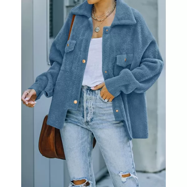imageZESICA Womens Winter Fuzzy Fleece Jackets Warm Long Sleeve Button Shacket Coat Outwear with PocketsDustyblue