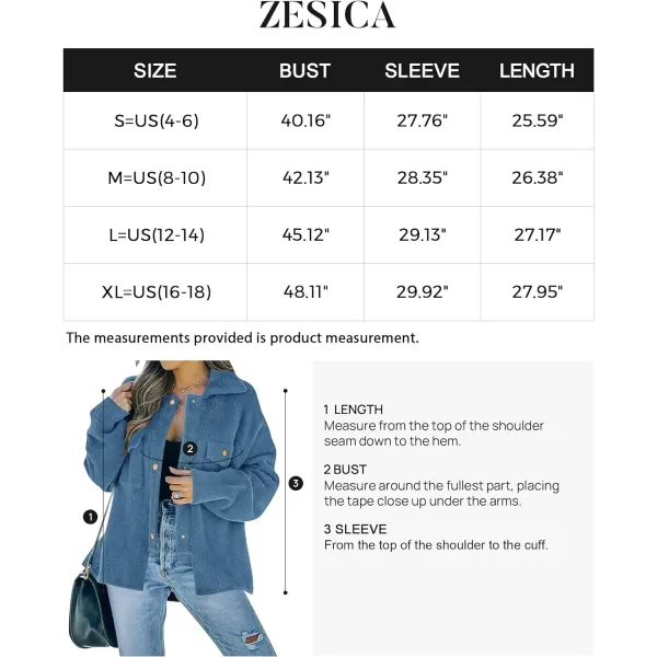 imageZESICA Womens Winter Fuzzy Fleece Jackets Warm Long Sleeve Button Shacket Coat Outwear with PocketsDustyblue
