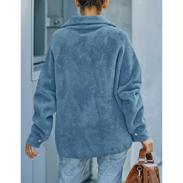 imageZESICA Womens Winter Fuzzy Fleece Jackets Warm Long Sleeve Button Shacket Coat Outwear with PocketsDustyblue