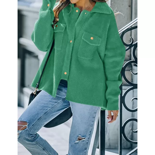 imageZESICA Womens Winter Fuzzy Fleece Jackets Warm Long Sleeve Button Shacket Coat Outwear with PocketsLakegreen