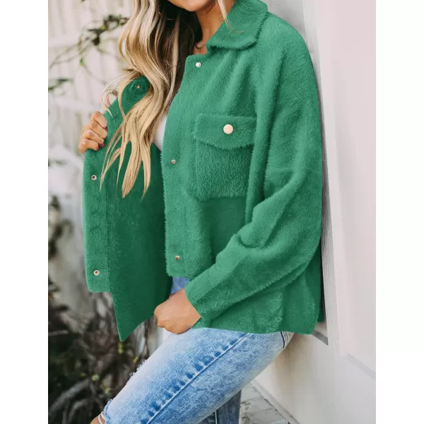 imageZESICA Womens Winter Fuzzy Fleece Jackets Warm Long Sleeve Button Shacket Coat Outwear with PocketsLakegreen