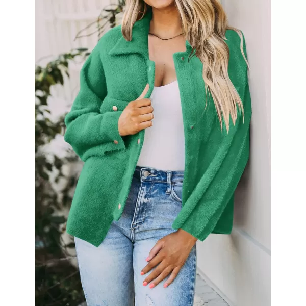 imageZESICA Womens Winter Fuzzy Fleece Jackets Warm Long Sleeve Button Shacket Coat Outwear with PocketsLakegreen