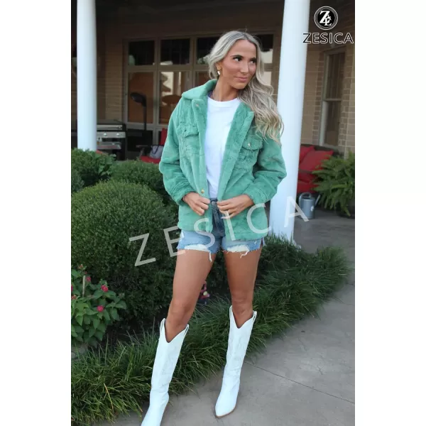 imageZESICA Womens Winter Fuzzy Fleece Jackets Warm Long Sleeve Button Shacket Coat Outwear with PocketsLakegreen