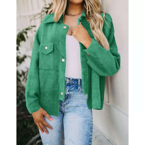 imageZESICA Womens Winter Fuzzy Fleece Jackets Warm Long Sleeve Button Shacket Coat Outwear with PocketsLakegreen