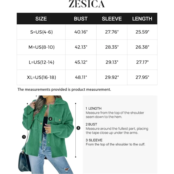 imageZESICA Womens Winter Fuzzy Fleece Jackets Warm Long Sleeve Button Shacket Coat Outwear with PocketsLakegreen