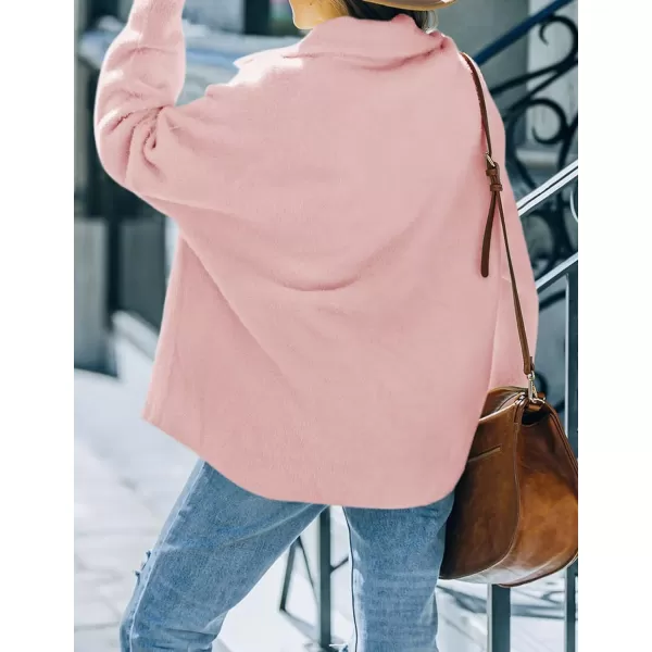 imageZESICA Womens Winter Fuzzy Fleece Jackets Warm Long Sleeve Button Shacket Coat Outwear with PocketsLightpink