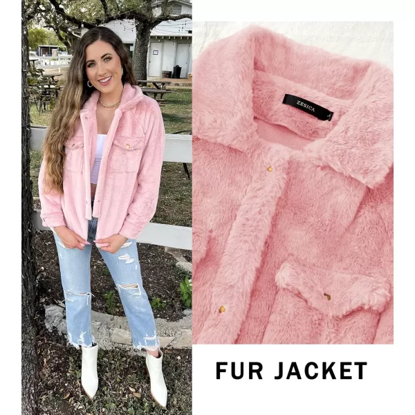 imageZESICA Womens Winter Fuzzy Fleece Jackets Warm Long Sleeve Button Shacket Coat Outwear with PocketsLightpink
