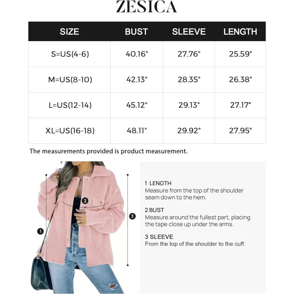 imageZESICA Womens Winter Fuzzy Fleece Jackets Warm Long Sleeve Button Shacket Coat Outwear with PocketsLightpink