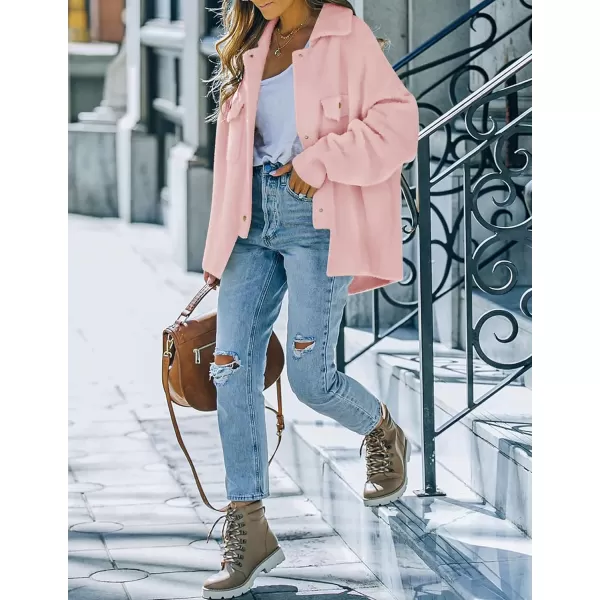 imageZESICA Womens Winter Fuzzy Fleece Jackets Warm Long Sleeve Button Shacket Coat Outwear with PocketsLightpink