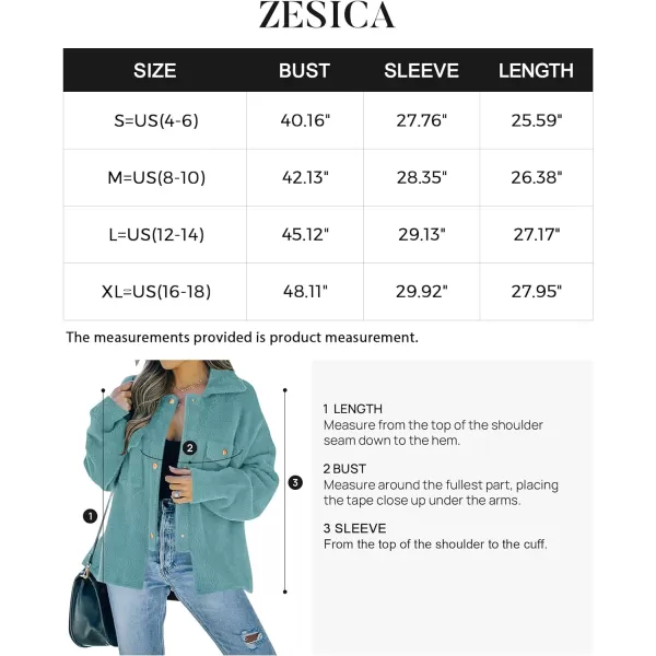 imageZESICA Womens Winter Fuzzy Fleece Jackets Warm Long Sleeve Button Shacket Coat Outwear with PocketsSage