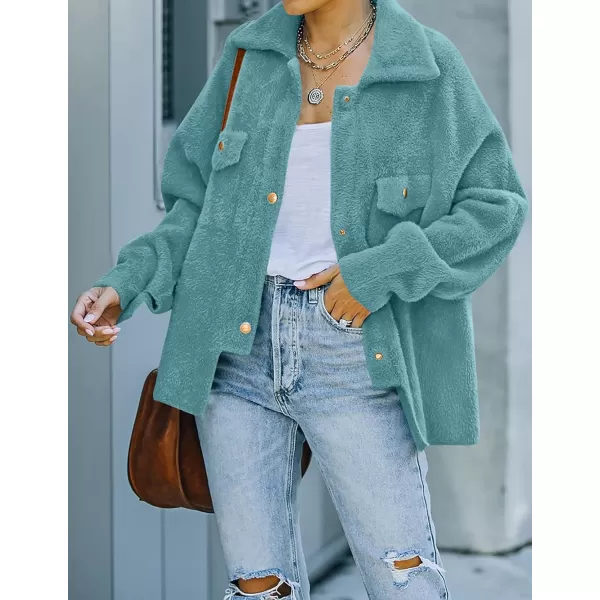 imageZESICA Womens Winter Fuzzy Fleece Jackets Warm Long Sleeve Button Shacket Coat Outwear with PocketsSage