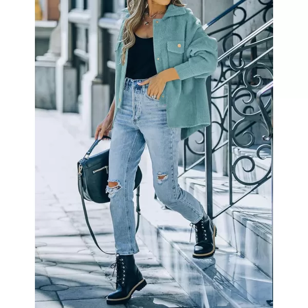 imageZESICA Womens Winter Fuzzy Fleece Jackets Warm Long Sleeve Button Shacket Coat Outwear with PocketsSage