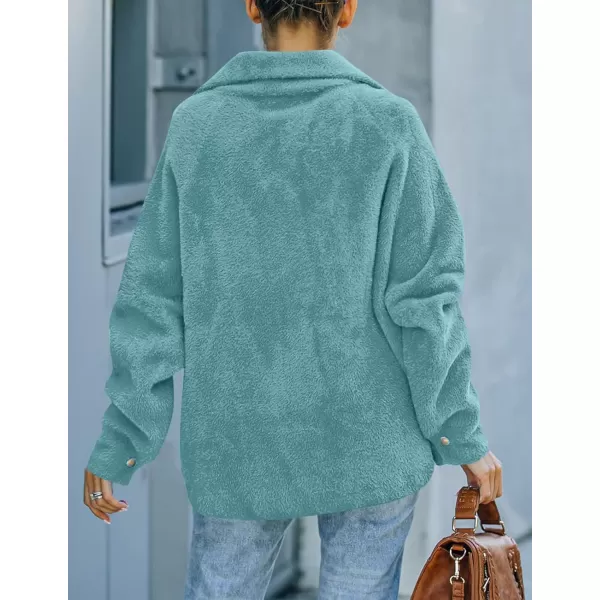 imageZESICA Womens Winter Fuzzy Fleece Jackets Warm Long Sleeve Button Shacket Coat Outwear with PocketsSage