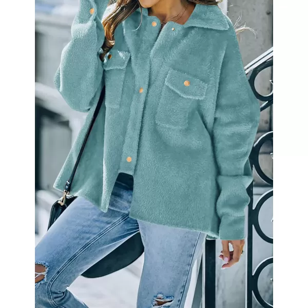 imageZESICA Womens Winter Fuzzy Fleece Jackets Warm Long Sleeve Button Shacket Coat Outwear with PocketsSage