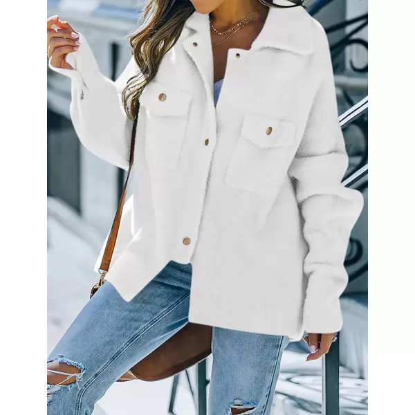 imageZESICA Womens Winter Fuzzy Fleece Jackets Warm Long Sleeve Button Shacket Coat Outwear with PocketsWhite