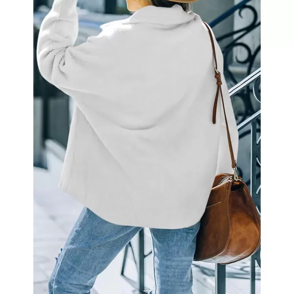 imageZESICA Womens Winter Fuzzy Fleece Jackets Warm Long Sleeve Button Shacket Coat Outwear with PocketsWhite