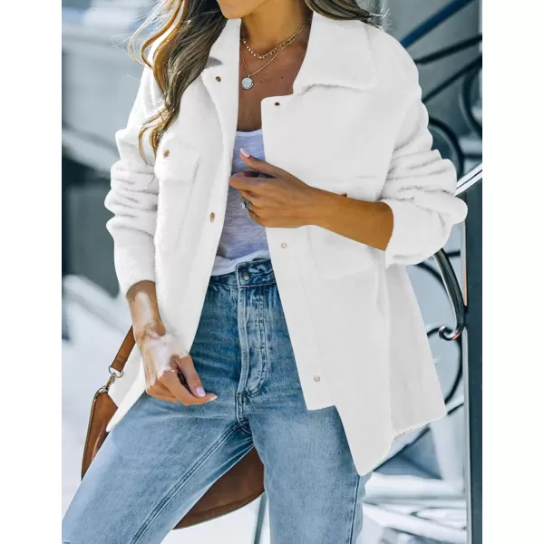 imageZESICA Womens Winter Fuzzy Fleece Jackets Warm Long Sleeve Button Shacket Coat Outwear with PocketsWhite