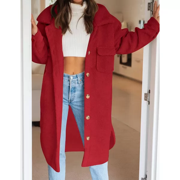imageZESICA Womens Winter Fuzzy Fleece Lapel Button Down Open Front Faux Fur Long Jacket Coat Outwear with PocketsRedSmallZESICA Womens Winter Fuzzy Fleece Lapel Button Down Open Front Faux Fur Long Jacket Coat Outwear with PocketsRedSmall
