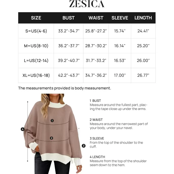 imageZESICA Womens Winter Oversized Sweaters Long Sleeve Color Block Mock Neck Side Slit Comfy Loose Knitted Pullover TopsAlmond