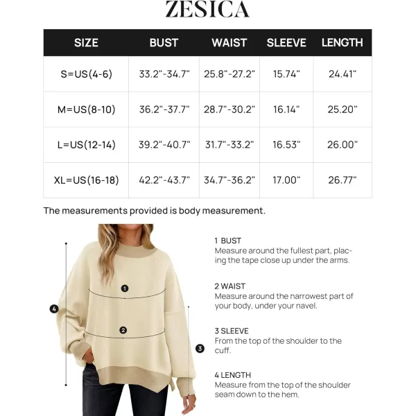 imageZESICA Womens Winter Oversized Sweaters Long Sleeve Color Block Mock Neck Side Slit Comfy Loose Knitted Pullover TopsApricot