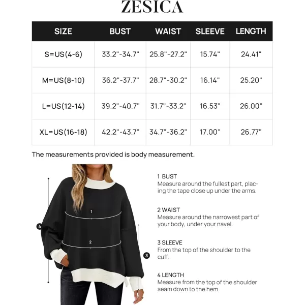 imageZESICA Womens Winter Oversized Sweaters Long Sleeve Color Block Mock Neck Side Slit Comfy Loose Knitted Pullover TopsBlack