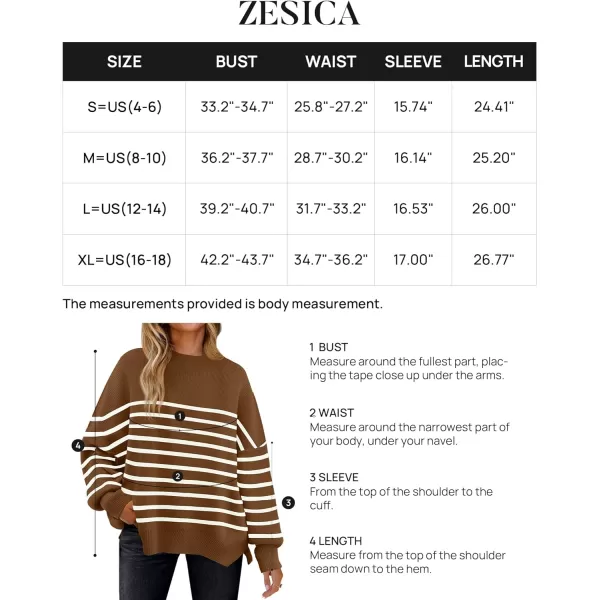 imageZESICA Womens Winter Oversized Sweaters Long Sleeve Color Block Mock Neck Side Slit Comfy Loose Knitted Pullover TopsBrown