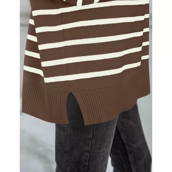 imageZESICA Womens Winter Oversized Sweaters Long Sleeve Color Block Mock Neck Side Slit Comfy Loose Knitted Pullover TopsCoffee