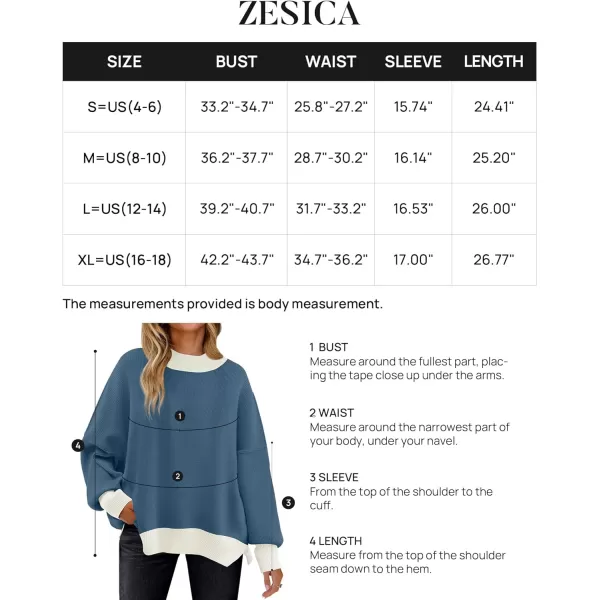 imageZESICA Womens Winter Oversized Sweaters Long Sleeve Color Block Mock Neck Side Slit Comfy Loose Knitted Pullover TopsDark Blue