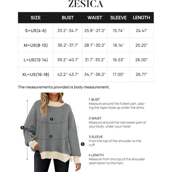 imageZESICA Womens Winter Oversized Sweaters Long Sleeve Color Block Mock Neck Side Slit Comfy Loose Knitted Pullover TopsDark Grey
