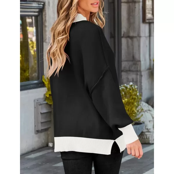 imageZESICA Womens Winter Oversized Sweaters Long Sleeve Color Block Mock Neck Side Slit Comfy Loose Knitted Pullover TopsDim