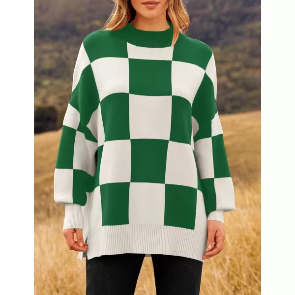 imageZESICA Womens Winter Oversized Sweaters Long Sleeve Color Block Mock Neck Side Slit Comfy Loose Knitted Pullover TopsGreen