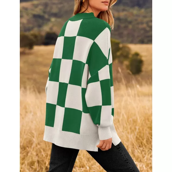 imageZESICA Womens Winter Oversized Sweaters Long Sleeve Color Block Mock Neck Side Slit Comfy Loose Knitted Pullover TopsGreen